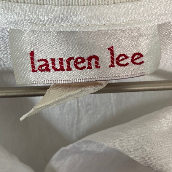 Vintage Lauren Lee Shiny White Button Gathered Hem Shirt - Women's 8 - Picture 3 of 4